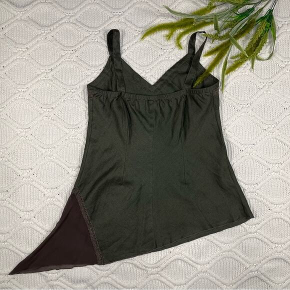 NWOT SOFT SURROUNDINGS |  Forest Green Linen & Silk Tassel Asymmetric Boho Top - Picture 4 of 14